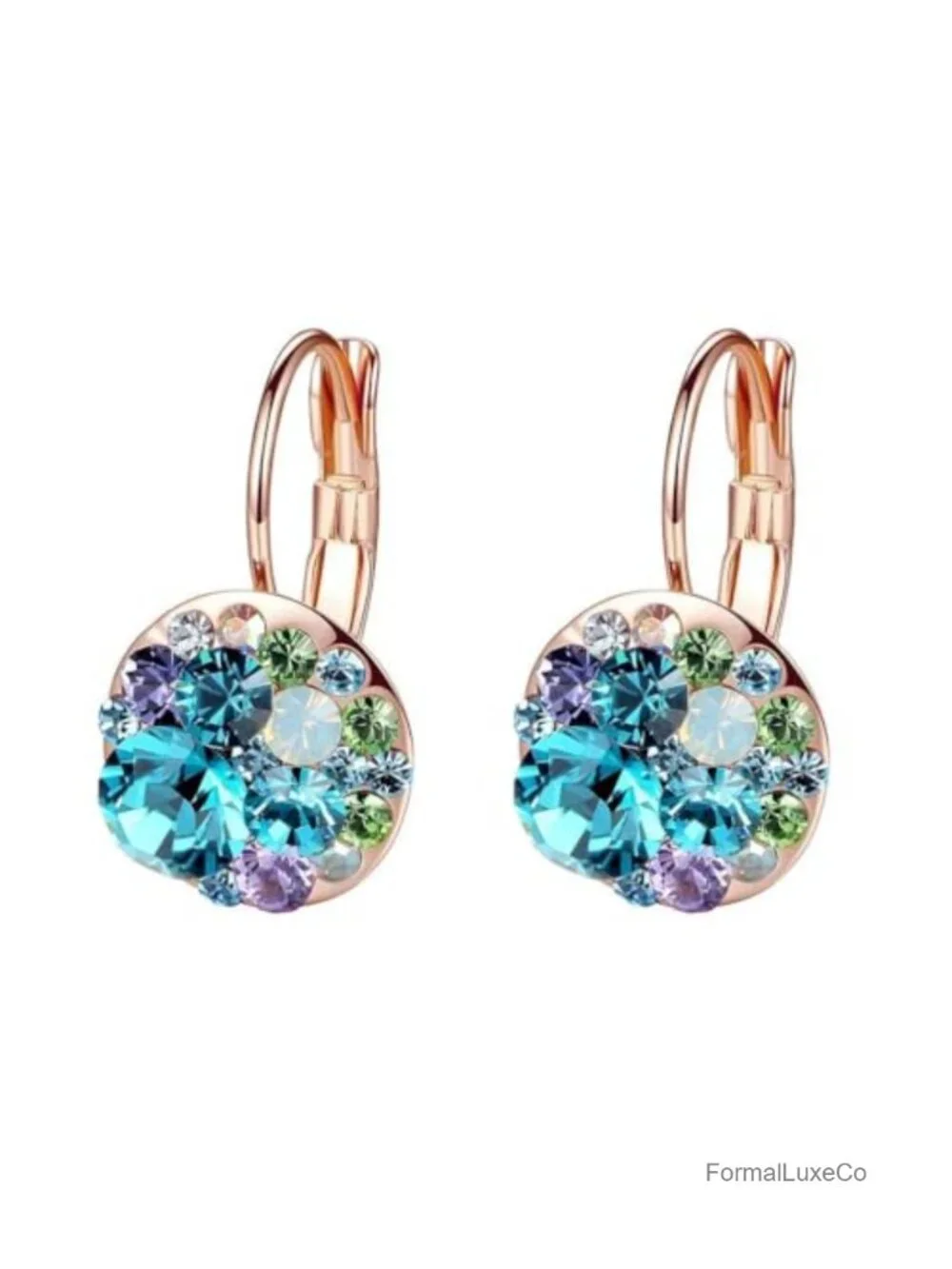 14K Gold Plated Crystal Leverback Dangle Hoop Earrings Hypoallergenic